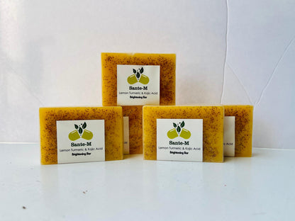 5 Pcs of Natural & Brightening Lemon Tumeric & Kojic Acid Soap / Tumeric Soap Bar For Face & Body/ Dark Spot Remover for face/ Acne Scar (Pack of 5)