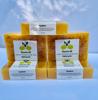 5 Pcs of Natural & Brightening Lemon Tumeric & Kojic Acid Soap / Tumeric Soap Bar For Face & Body/ Dark Spot Remover for face/ Acne Scar (Pack of 5)